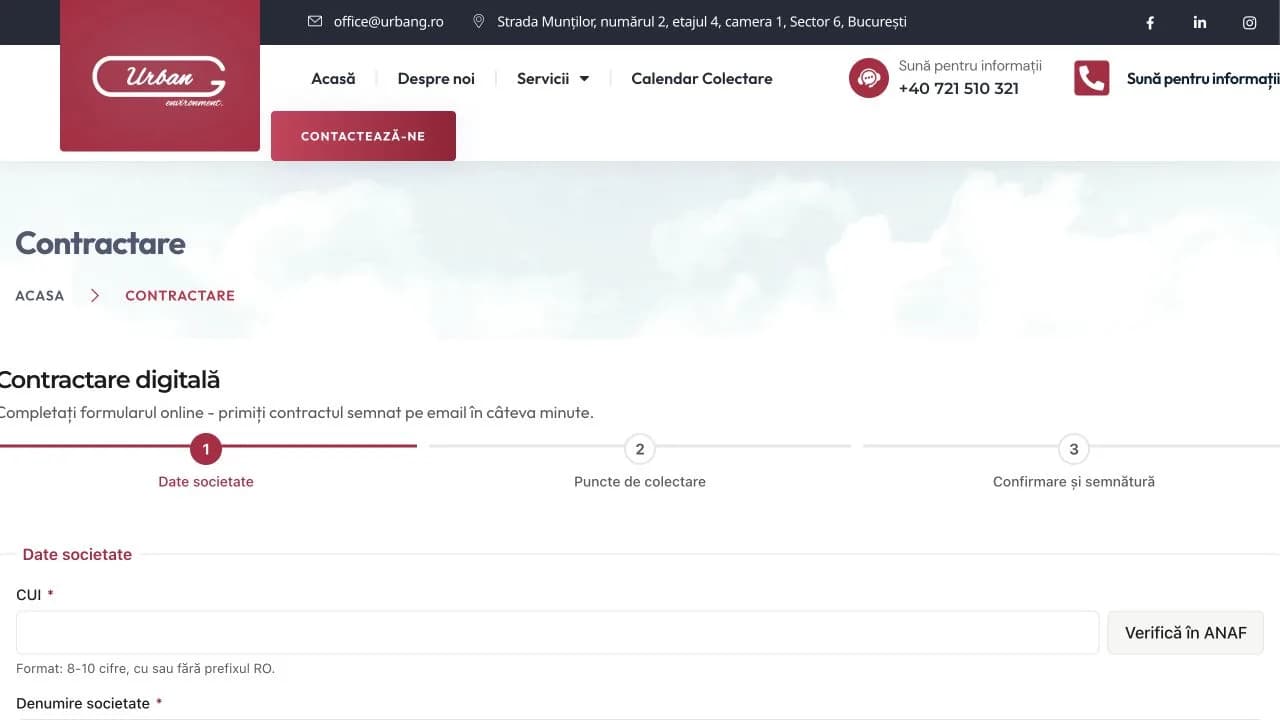 Fluxul Urban Grup de contractare digitală în trei pași, cu verificarea CUI în ANAF